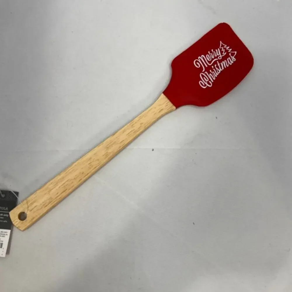 Threshold Merry Christmas Silicone Spatula Wooden Holiday Baking Utensil New